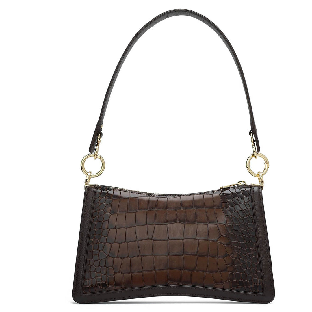 Small Croco Leather Baguette - Brown