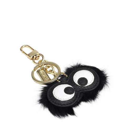 Fur Wax Leather Key Chain - Black