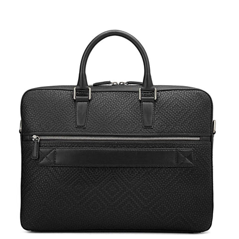 Mat Emboss Leather Laptop Bag - Black