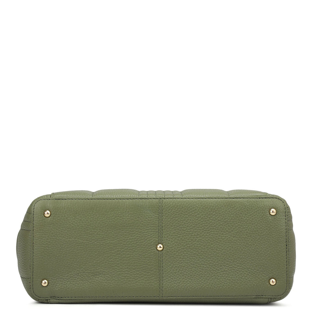Medium Wax Stripe Leather Tote - Matcha Green