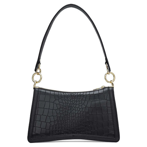 Small Croco Leather Baguette - Black