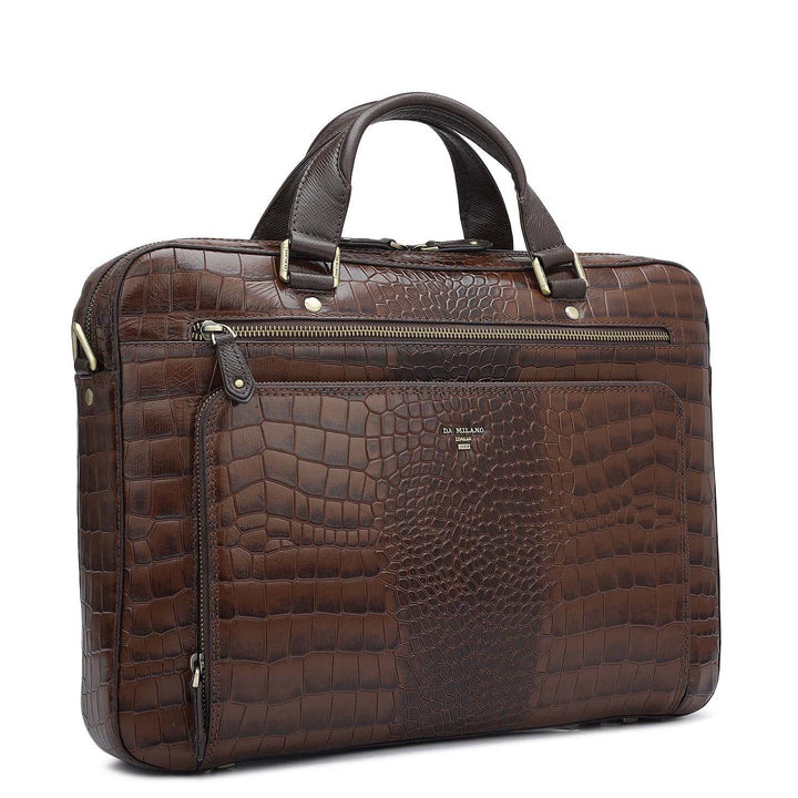 Croco Leather Laptop Bag - Brown