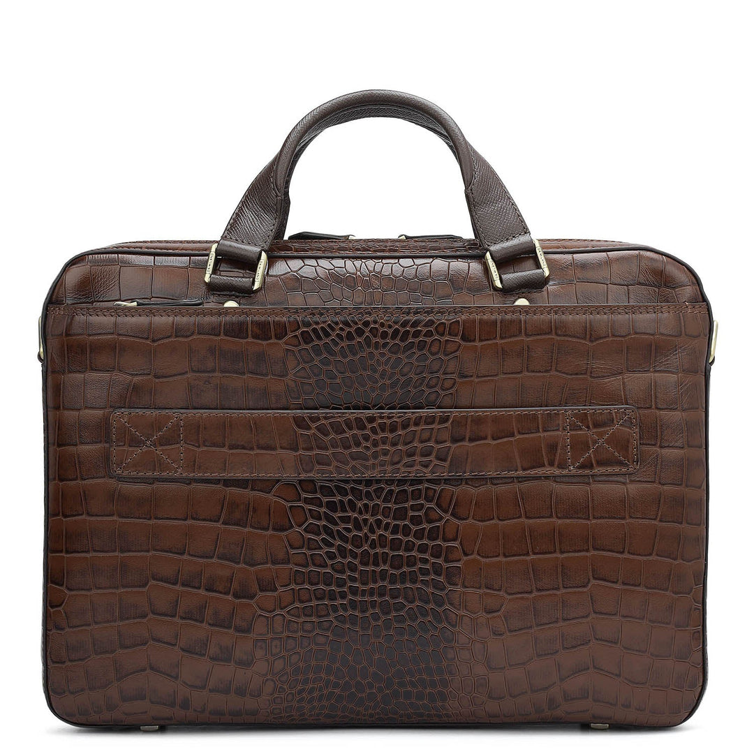 Croco Leather Laptop Bag - Brown