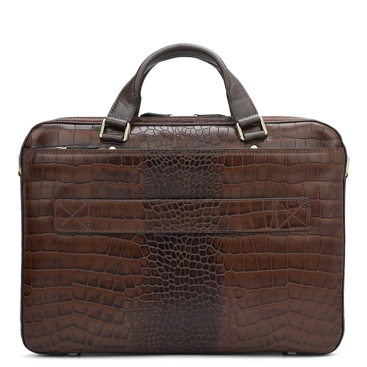 Croco Leather Laptop Bag - Brown