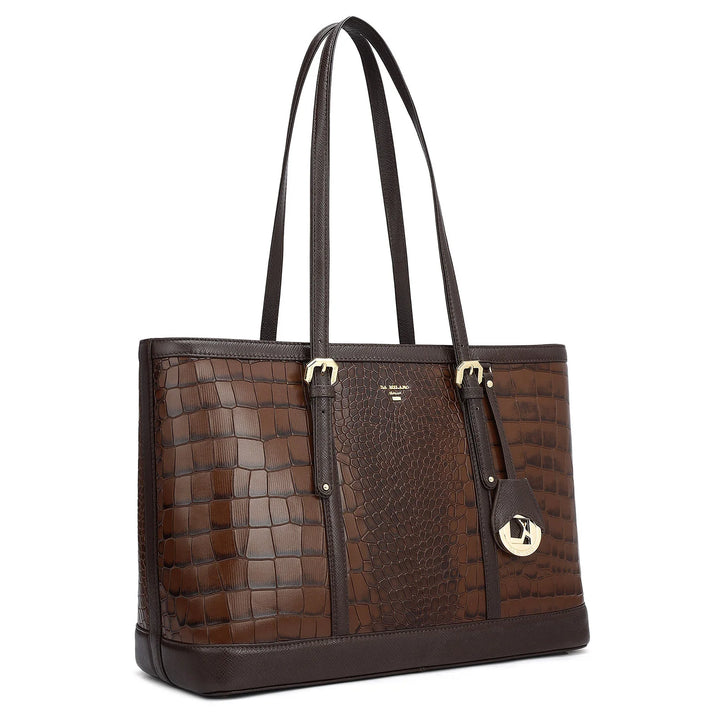 Medium Croco Franzy Leather Tote - Brown