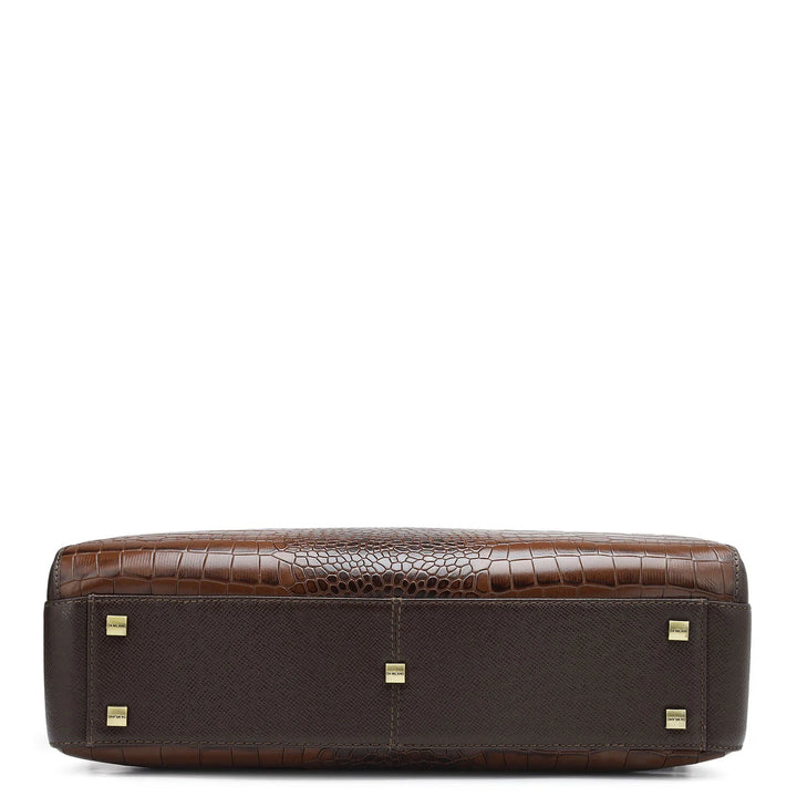 Croco Leather Laptop Bag - Brown