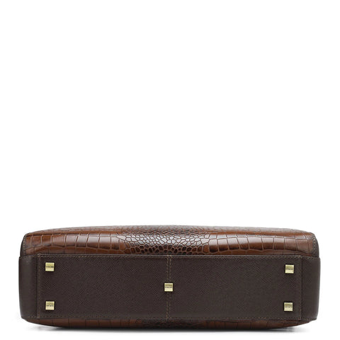 Croco Leather Laptop Bag - Brown