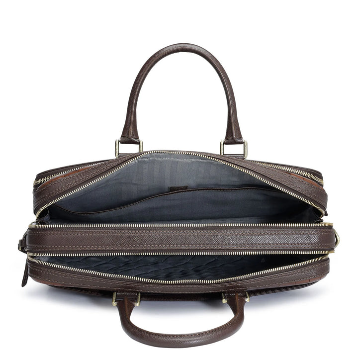 Croco Leather Laptop Bag - Brown