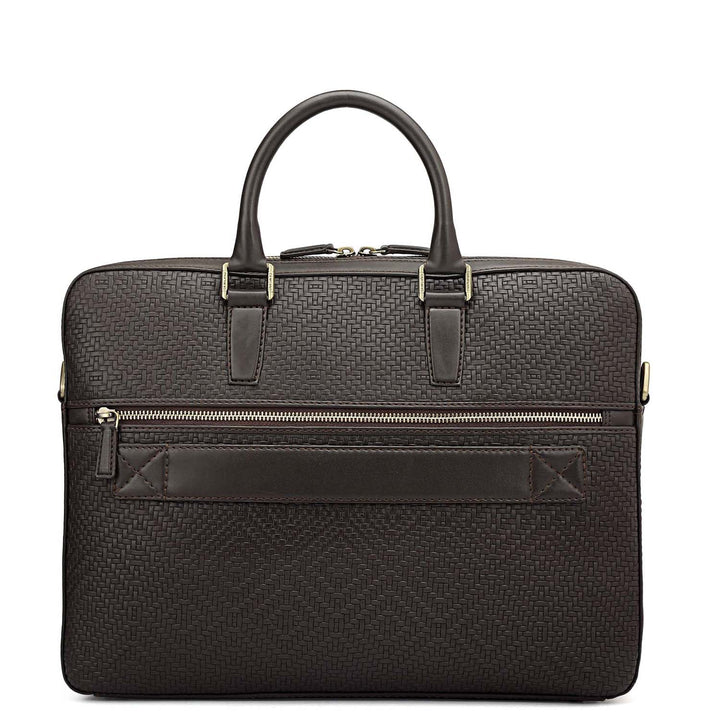 Mat Emboss Leather Laptop Bag - Brown