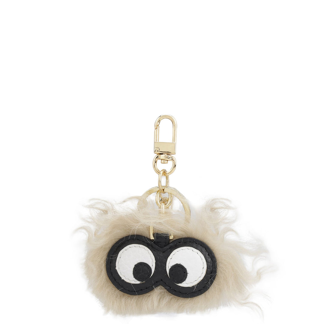 Fur Wax Leather Key Chain - Beige