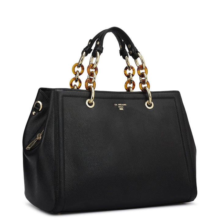 Medium Franzy Leather Satchel - Black