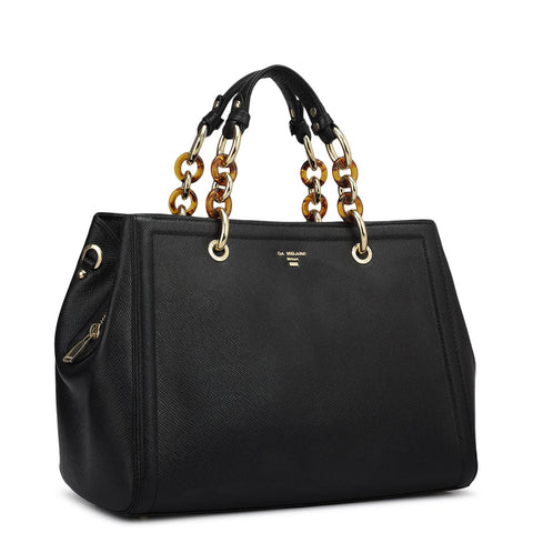 Medium Franzy Leather Satchel - Black