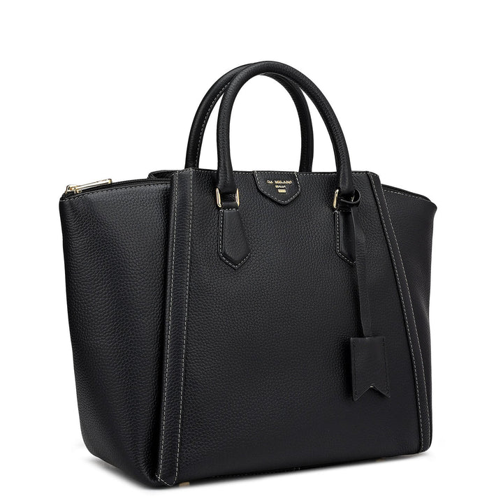 Medium Wax Leather Satchel - Black