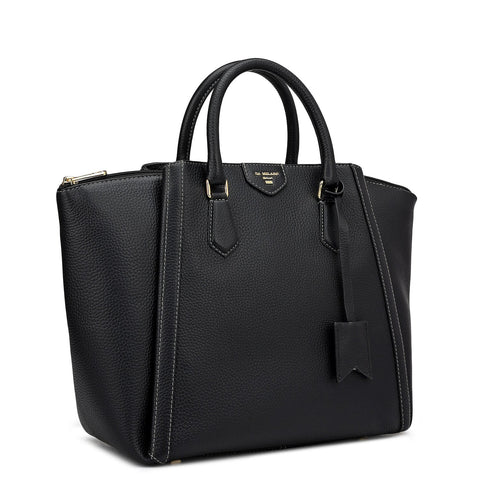 Medium Wax Leather Satchel - Black