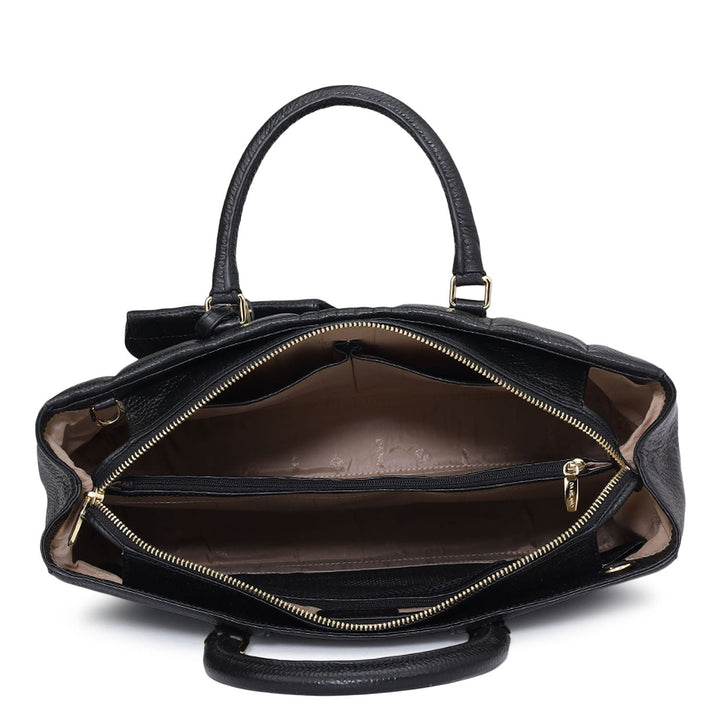 Large Wax Stripe Leather Book Tote - Black