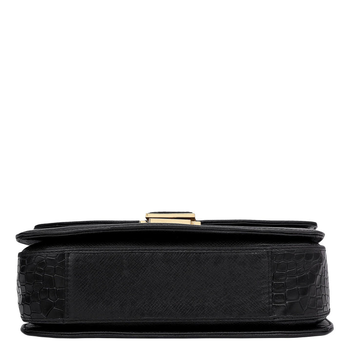 Small Croco Franzy Leather Satchel - Black