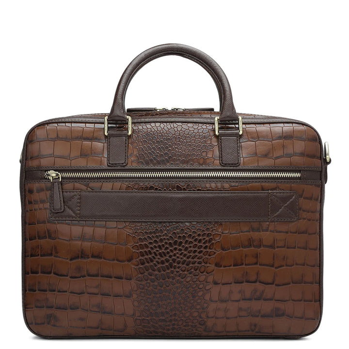 Croco Leather Laptop Bag - Brown