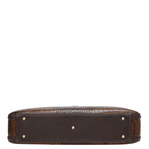 Croco Leather Laptop Bag - Brown