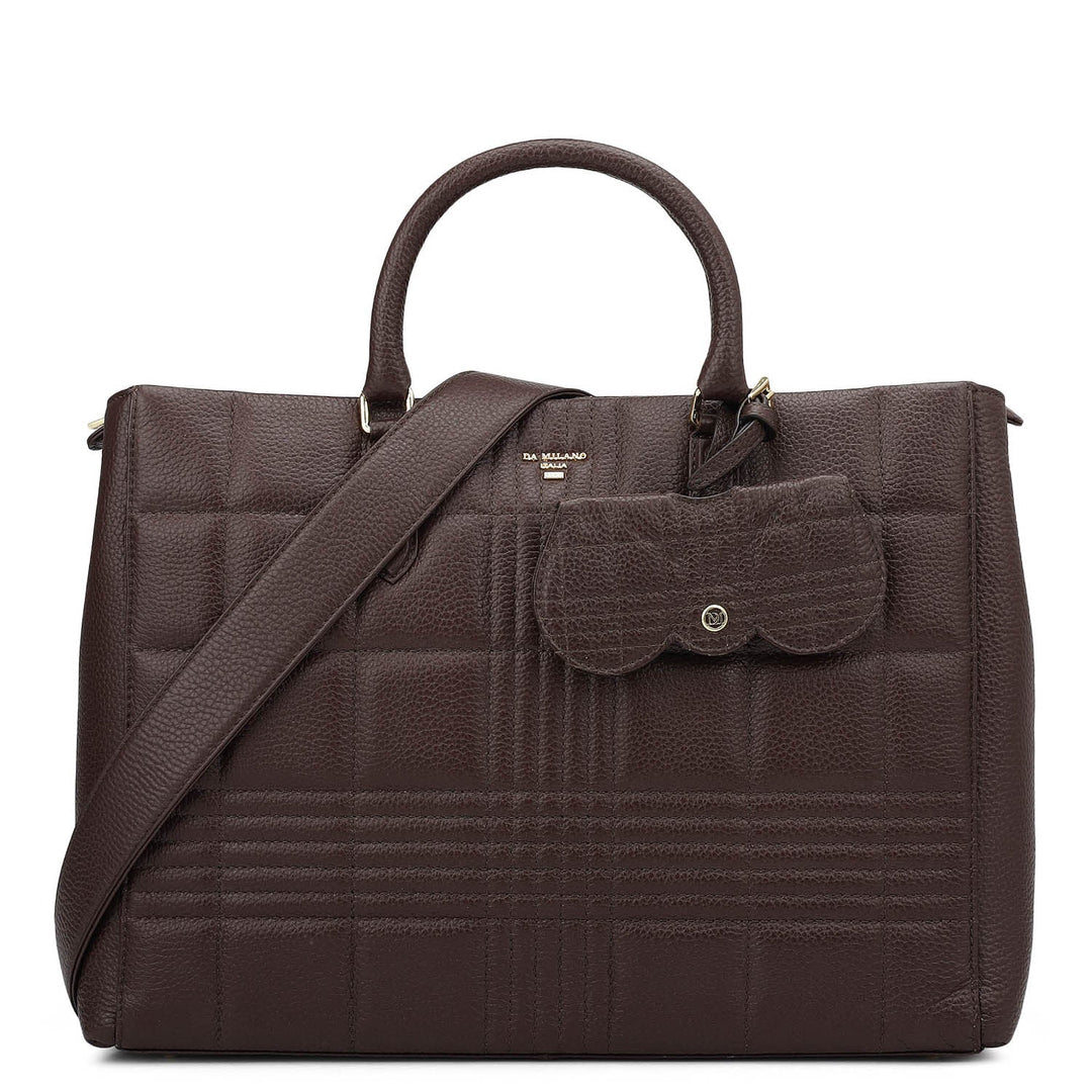 Large Wax Stripe Leather Book Tote - Berry