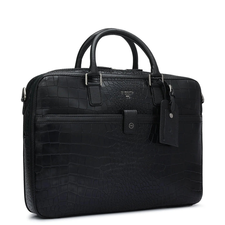 Croco Leather Laptop Bag - Black