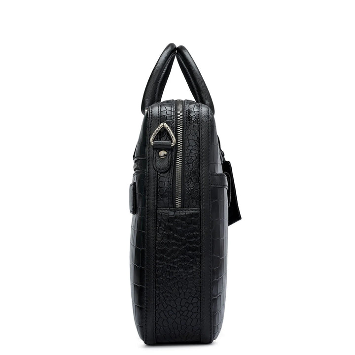 Croco Leather Laptop Bag - Black