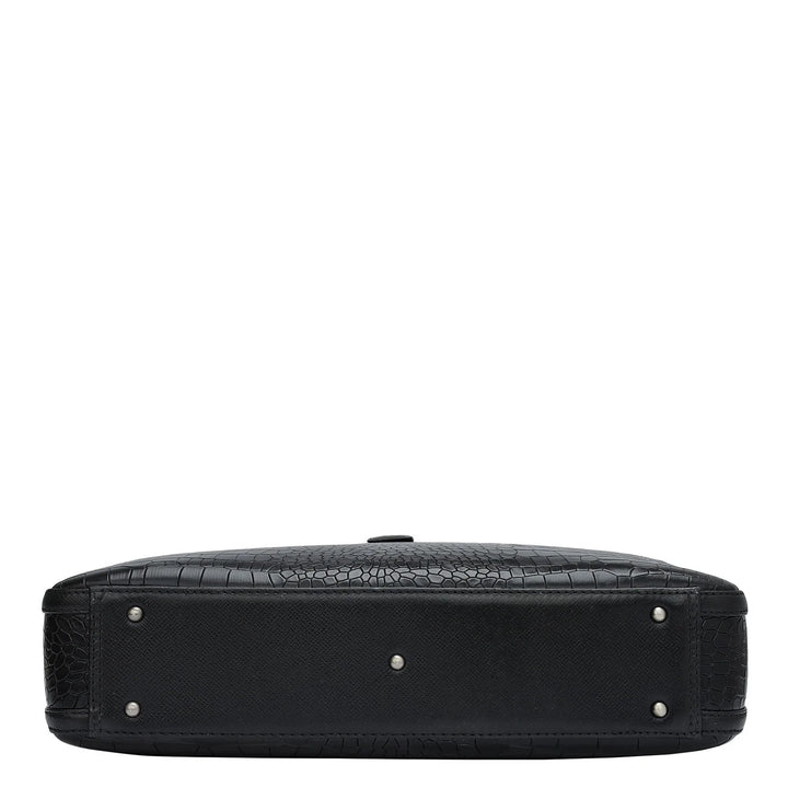 Croco Leather Laptop Bag - Black