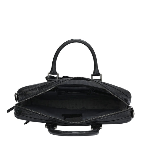 Croco Leather Laptop Bag - Black