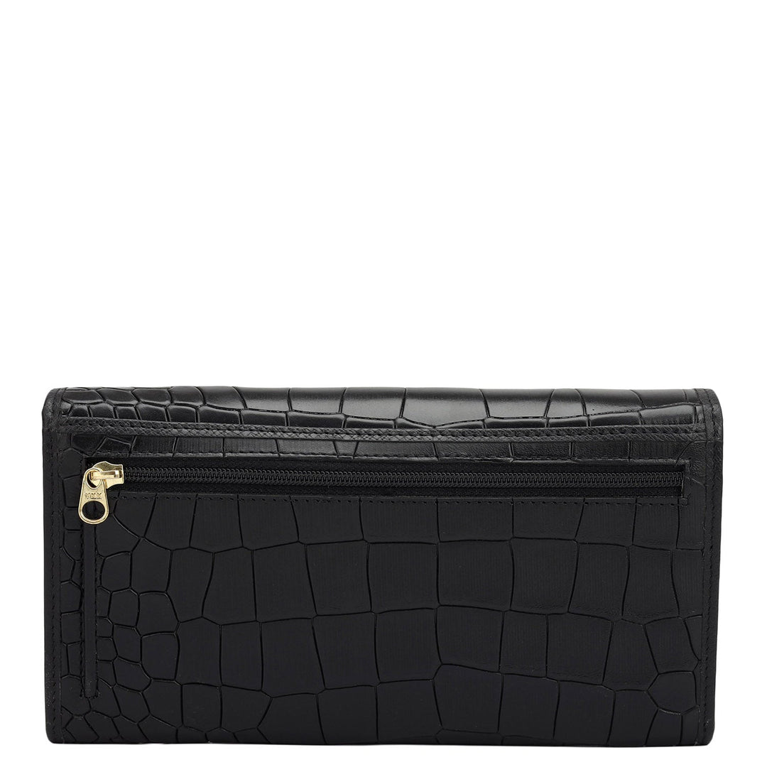 Croco Leather Ladies Wallet - Black