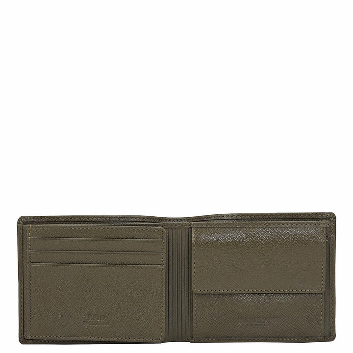 Military Green Bifold Leather Mens Wallet