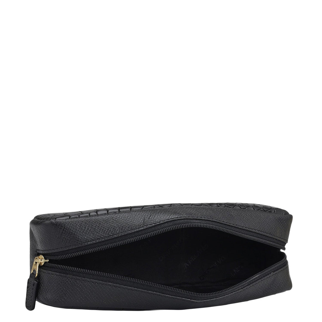 Croco Franzy Leather Multi Pouch - Black