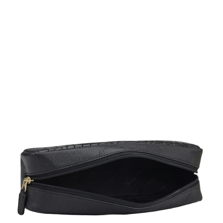 Croco Franzy Leather Multi Pouch - Black