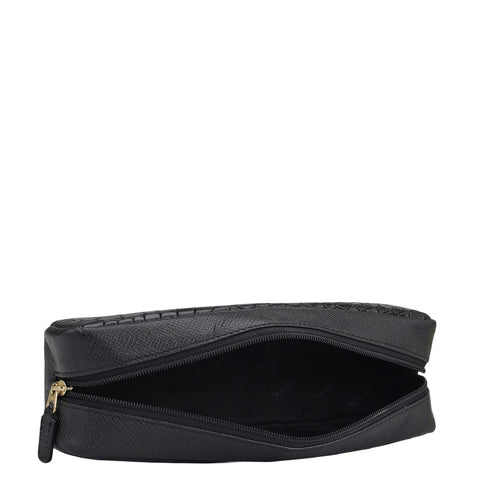 Croco Franzy Leather Multi Pouch - Black