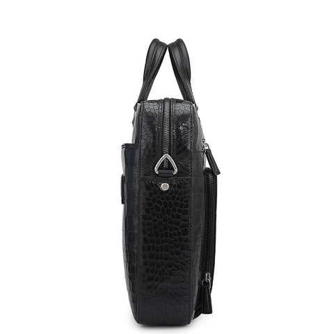 Croco Leather Laptop Bag - Black