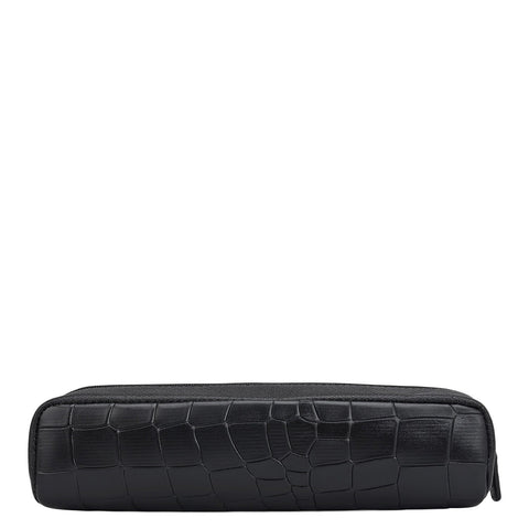 Croco Franzy Leather Multi Pouch - Black