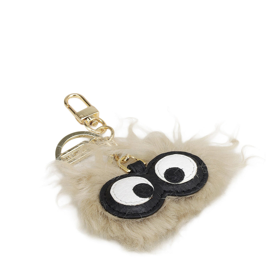 Fur Wax Leather Key Chain - Beige