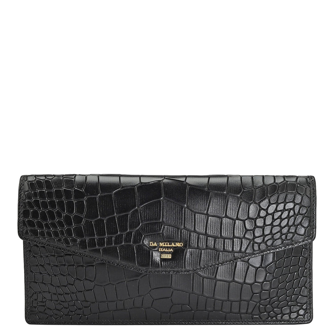 Croco Leather Passport Case - Black
