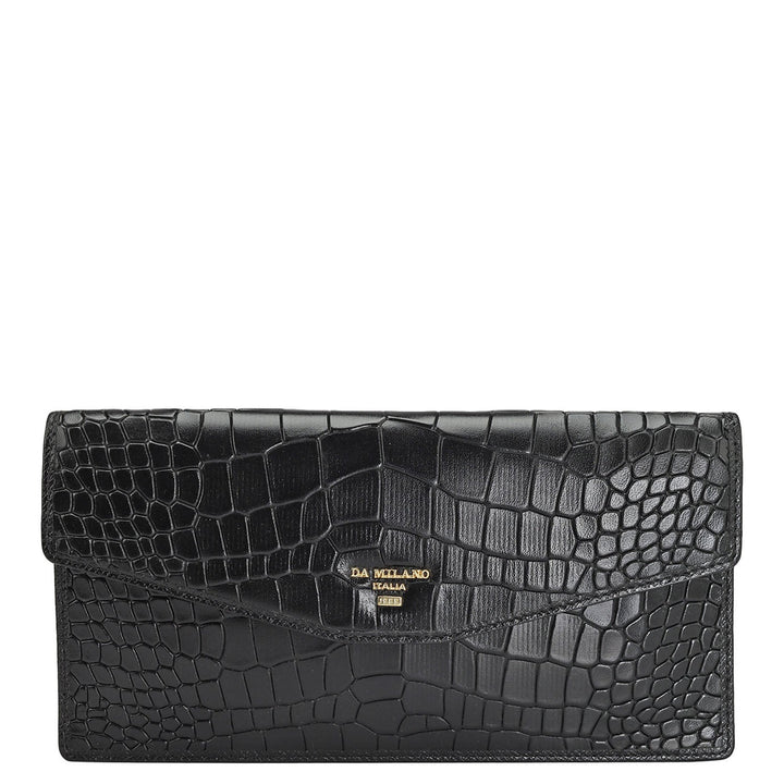 Croco Leather Passport Case - Black