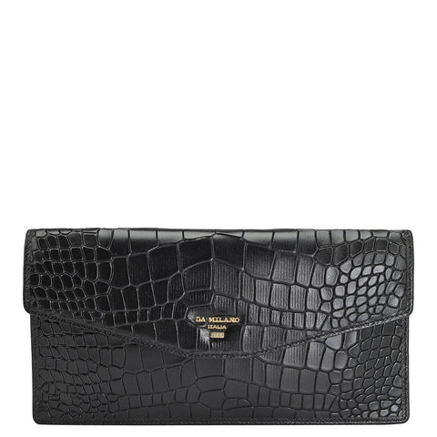 Croco Leather Passport Case - Black