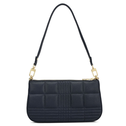 Small Wax Stripe Leather Baguette - Navy