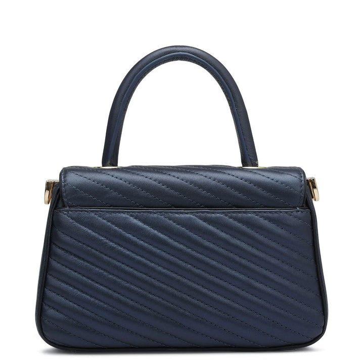 Small Quilting Leather Satchel - Mid Night Blue