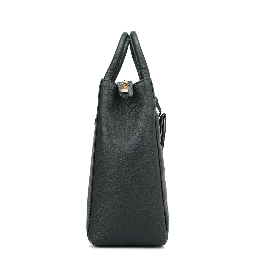 Large Wax Stripe Leather Book Tote - Bottle Green
