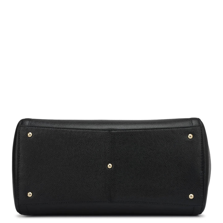 Medium Franzy Leather Satchel - Black