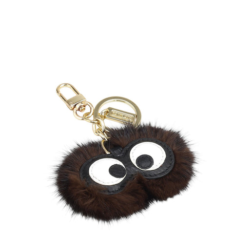 Fur Wax Leather Key Chain - Brown