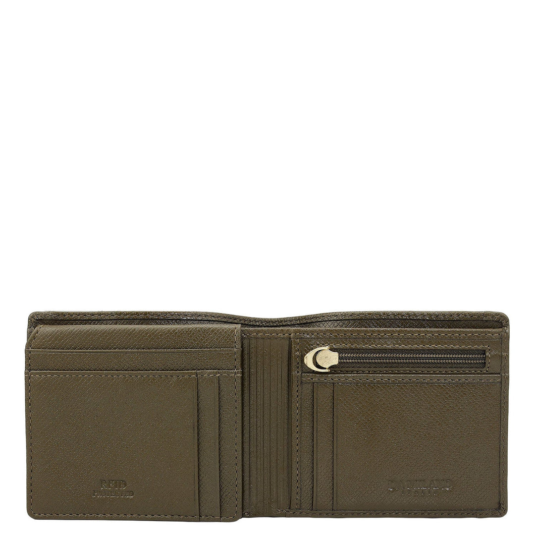 Military Green Bifold Leather Mens Wallet