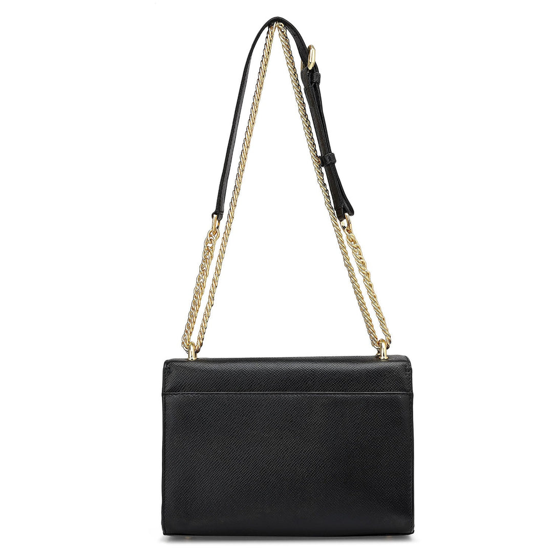 Small Franzy Croco Leather Shoulder Bag - Black