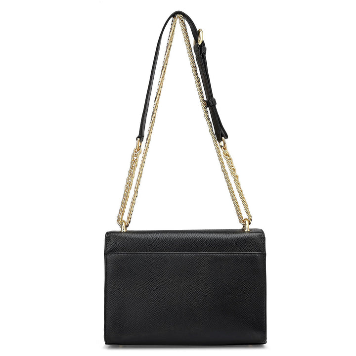 Small Franzy Croco Leather Shoulder Bag - Black