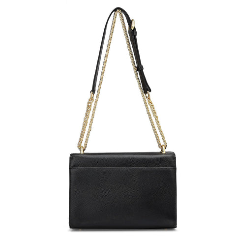 Small Franzy Croco Leather Shoulder Bag - Black