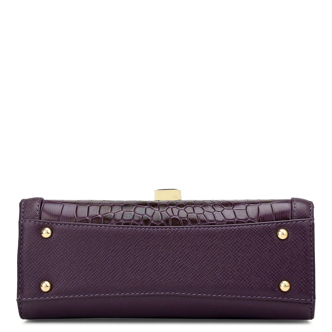 Small Franzy Croco Leather Shoulder Bag - Grapevine