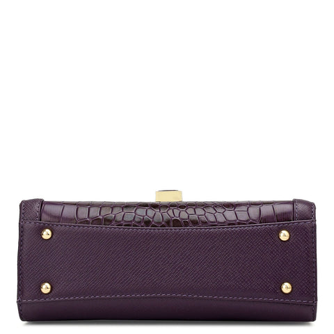 Small Franzy Croco Leather Shoulder Bag - Grapevine