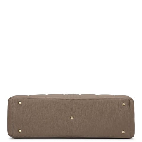 Large Wax Stripe Leather Book Tote - Taupe
